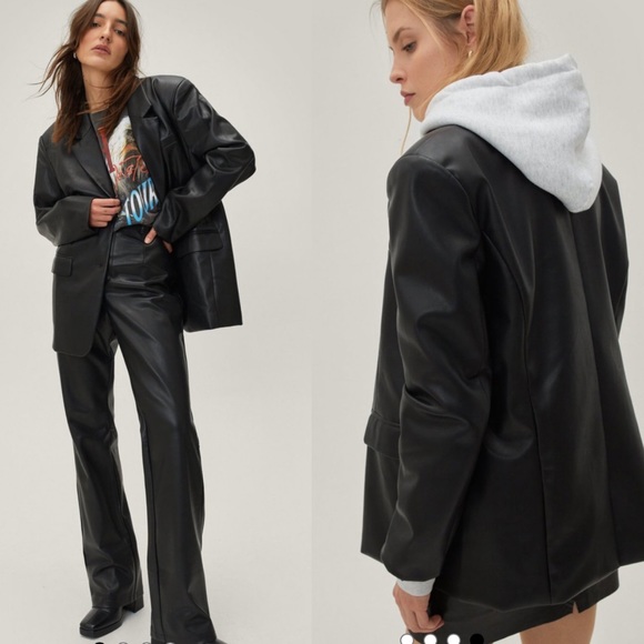 NWT Nasty Gal Faux Leather Oversized Suit Blazer 2 - Picture 8 of 8
